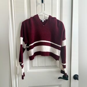 Fashion Nova Burgundy and White Cropped Hoodie